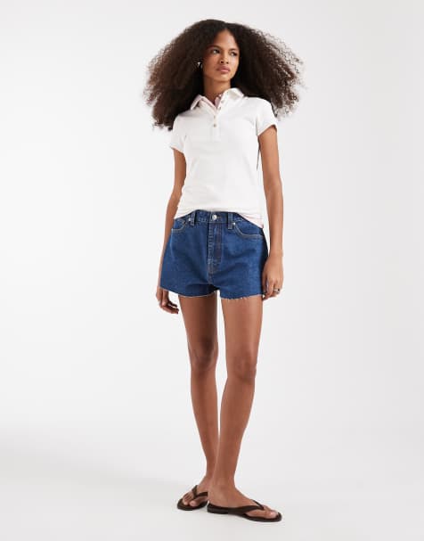 ASOS DESIGN denim a line short in mid blue