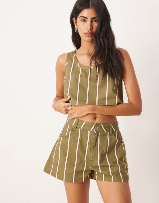 ASOS DESIGN denim a-line short in stripe co-ord, 3 of 5