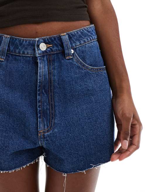 ASOS DESIGN denim A line shorts in clean midwash blue