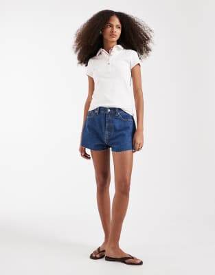 ASOS DESIGN denim a line shorts in mid blue