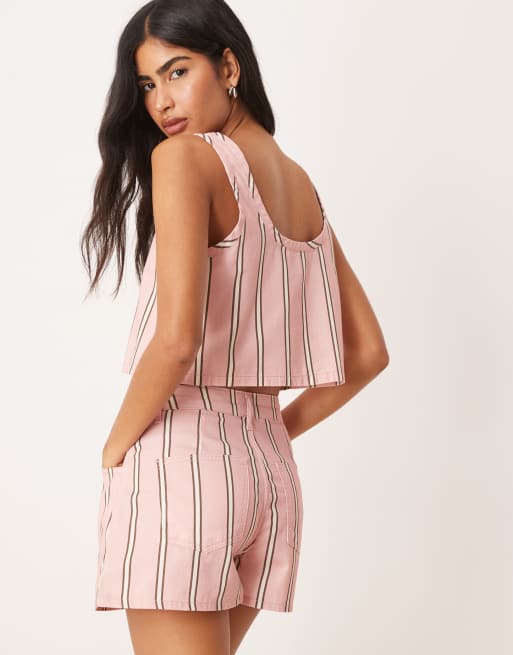 ASOS DESIGN denim a-line shorts in stripe (part of a set), 3 of 5