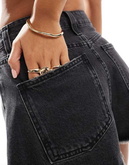 ASOS DESIGN denim a line shorts with button front in washed black