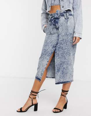 acid wash midi skirt