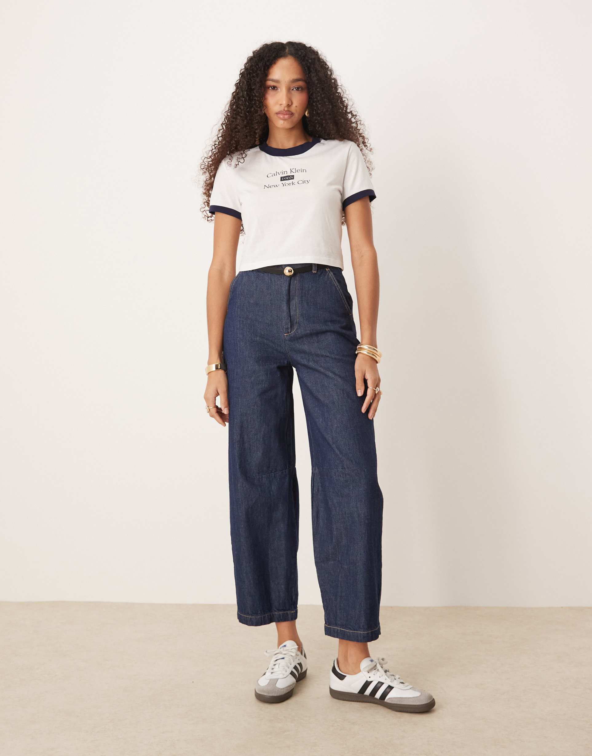 asos design denim arch leg pants in indigo rinse