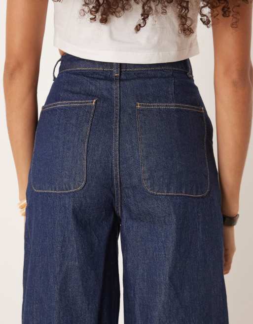 ASOS DESIGN denim arch leg pants in indigo rinse, 4 of 5