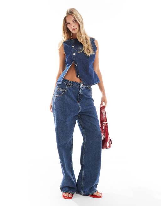 ASOS DESIGN denim asymmetric vest in indigo