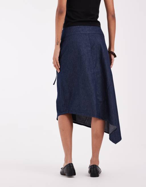 ASOS DESIGN denim asymmetric wrap skirt in rinse, 5 of 5