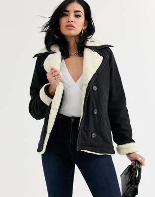 asos design denim girlfriend jacket in washed black