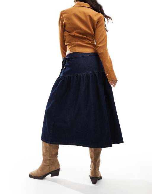 Asos design denim wrap skirt best sale