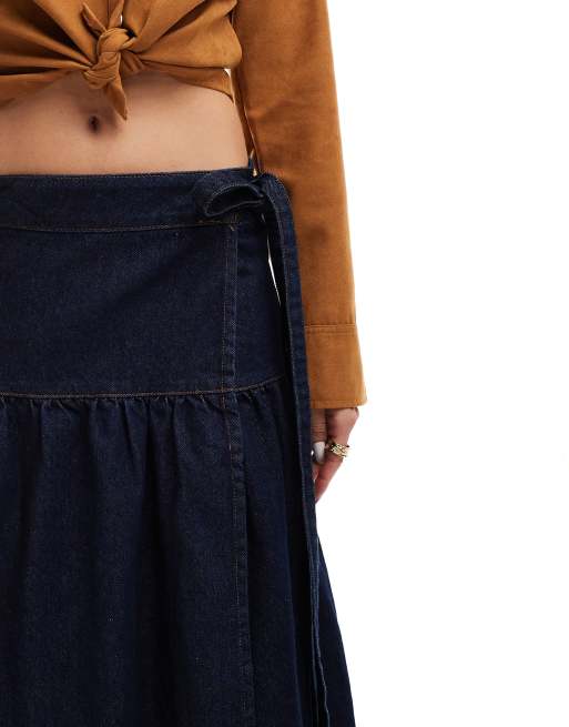 Asos design denim wrap skirt hotsell