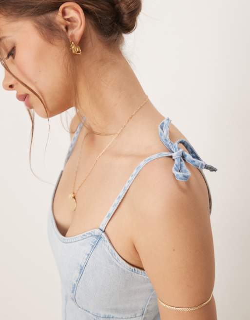 ASOS DESIGN - Robe mi-longue en jean style ballerine - Bleu clair délavé