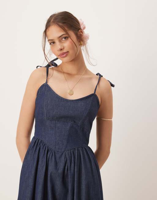 ASOS DESIGN denim ballerina midi dress in rinse