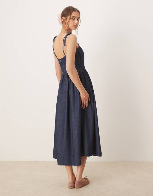 ASOS DESIGN denim ballerina midi dress in rinse