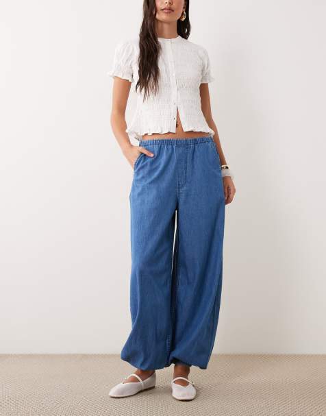 ASOS DESIGN denim balloon pants in clean midwash - view 1