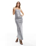 [ASOS DESIGN] ASOS DESIGN denim bandeau midi dress in metallic silver 8 Silver