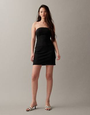 Asos Design Denim Bandeau Mini Dress In Black