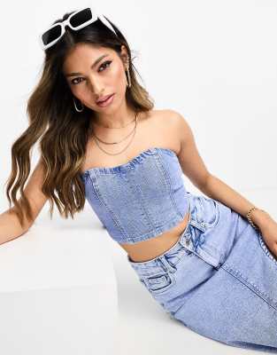 ASOS DESIGN denim bandeau top in bromo wash - part of a set