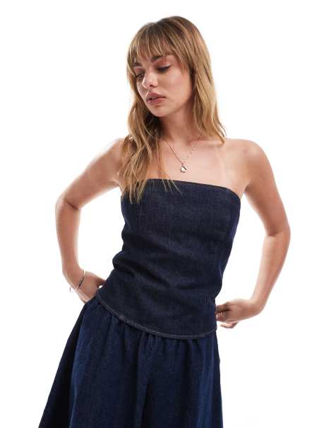 ASOS DESIGN - Denim bandeau-top in indigo - view 1