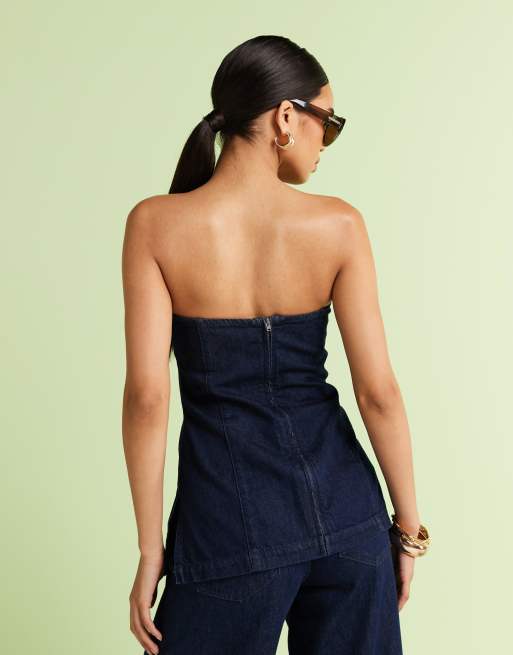 ASOS DESIGN denim bandeau top in inky wash co-ord, 4 of 4