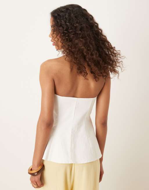 ASOS DESIGN - Denim bandeau-top met structuur en peplum in wit, 4 van 4