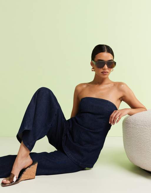 ASOS DESIGN - Denim bandeautop met donkere wassing, deel van co-ord set