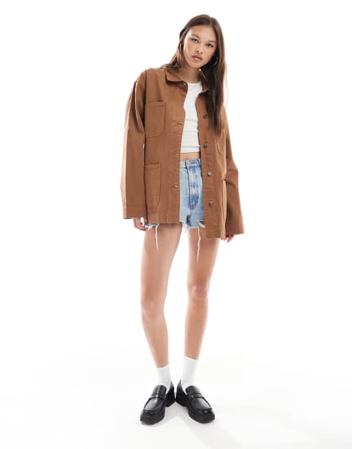 ASOS DESIGN denim barn jacket in caramel