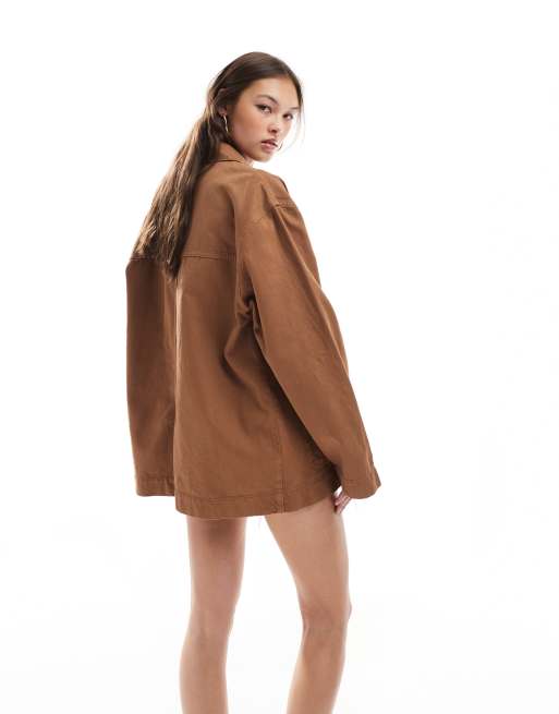 ASOS DESIGN denim barn jacket in caramel