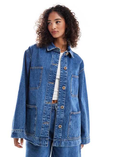 ASOS DESIGN denim barn jacket in mid blue wash