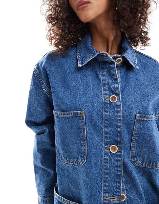 ASOS DESIGN denim barn jacket in mid blue wash