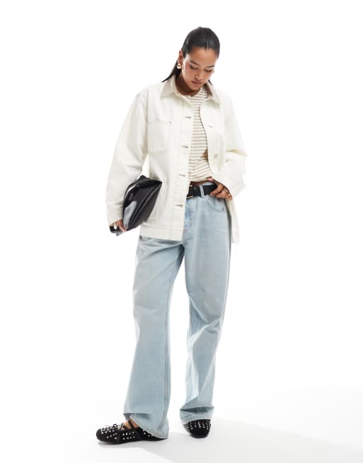 ASOS DESIGN denim barn jacket with contrast collar in ecru