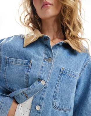 Asos Design Denim Barn Jacket With Contrast Collar