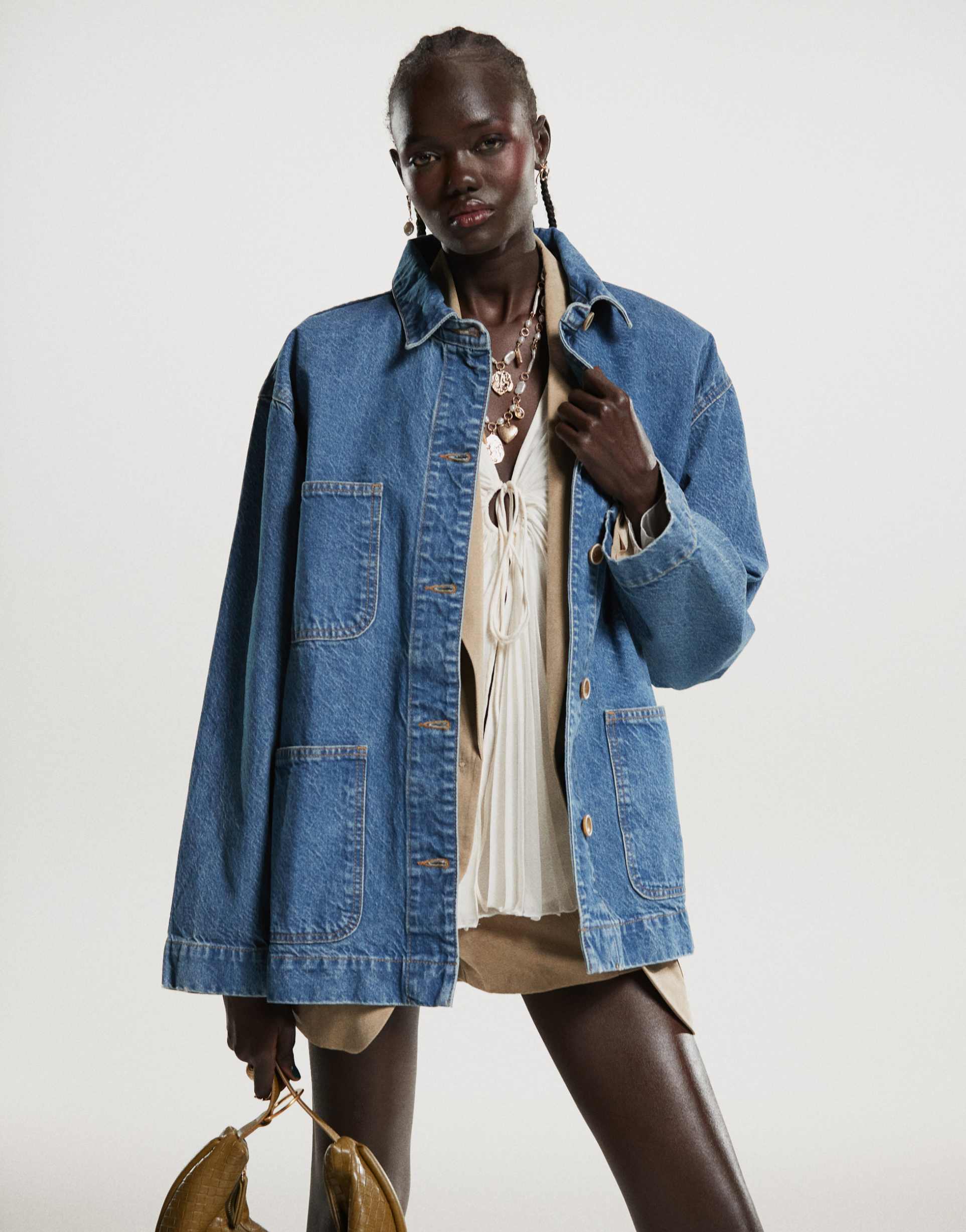 asos design denim barn jacket with pocket detail