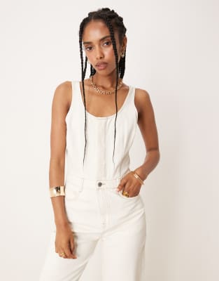 Asos Design Denim Barrel Leg Jumpsuit