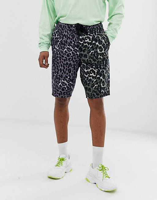 ASOS DESIGN denim basketball shorts in multi leopard print