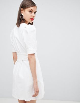 white denim belted dress