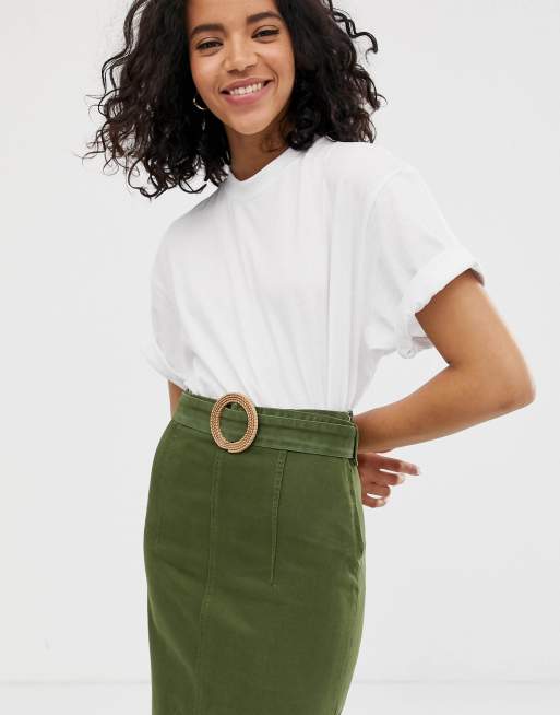 Green denim 2025 midi skirt