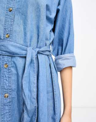 ASOS DESIGN denim belted shirt dress in midwash