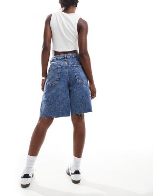 ASOS DESIGN denim bermuda short in dark mid blue 