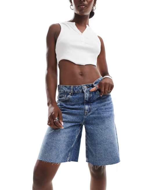 ASOS DESIGN denim bermuda short in dark mid blue 