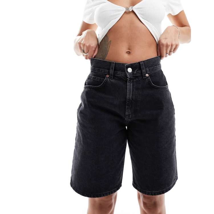 Black denim bermuda shorts best sale