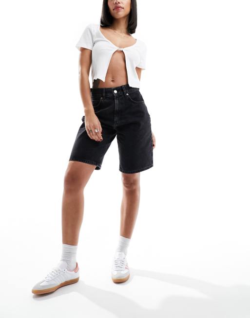 ASOS DESIGN denim bermuda short in wash black, 3 of 5