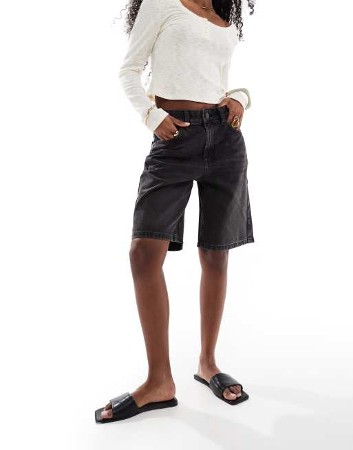 ASOS DESIGN denim bermuda shorts in washed black
