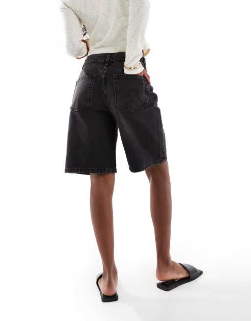 ASOS DESIGN denim bermuda shorts in washed black