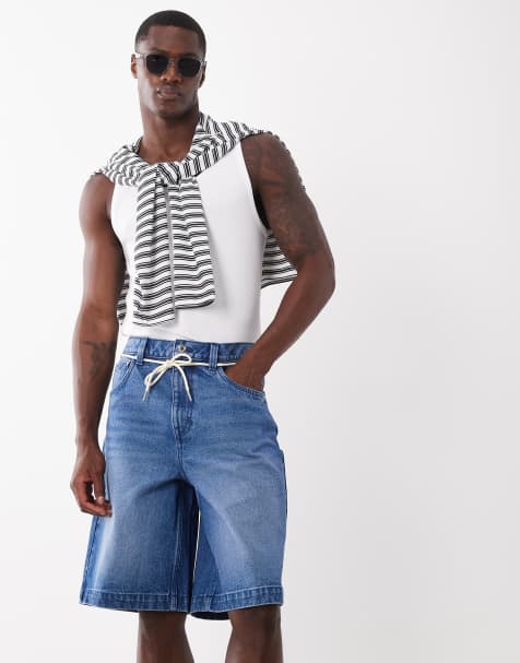 ASOS DESIGN - Denim bermuda short met strikceintuur in mid-wash blauw - view 1