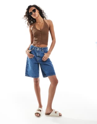 ASOS DESIGN denim bermuda shorts in clean blue