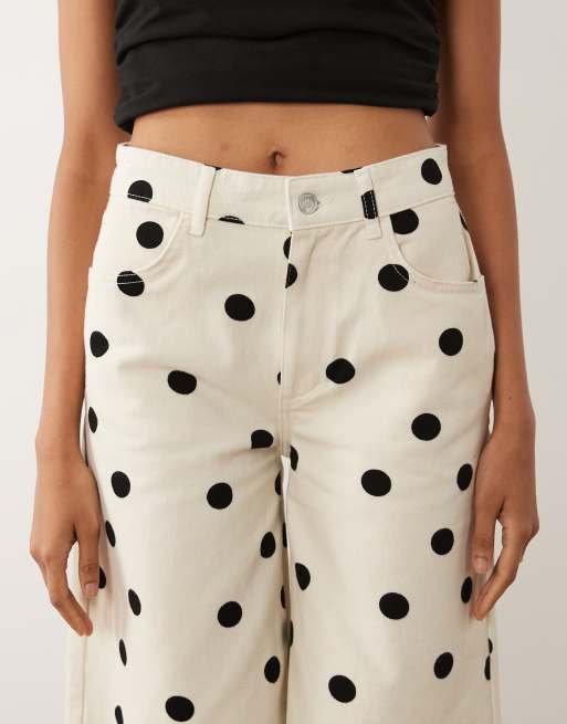 ASOS DESIGN denim bermuda shorts in cream polka dot, 4 of 5