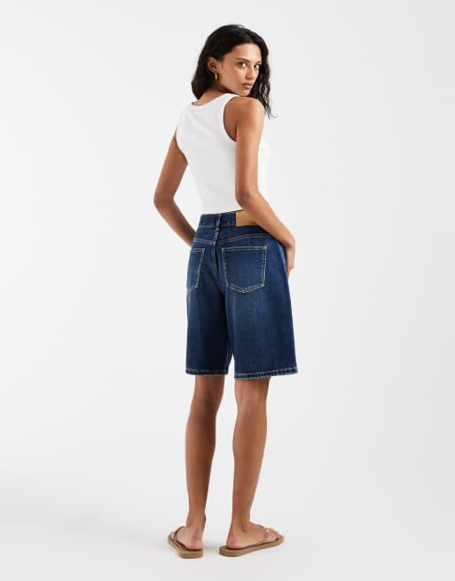 ASOS DESIGN denim bermuda shorts in dark mid blue, 2 of 5
