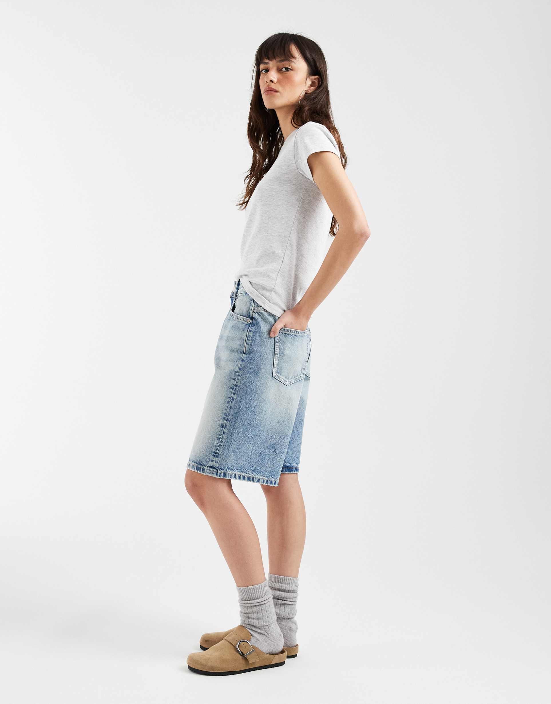 asos design denim bermuda shorts in light vintage