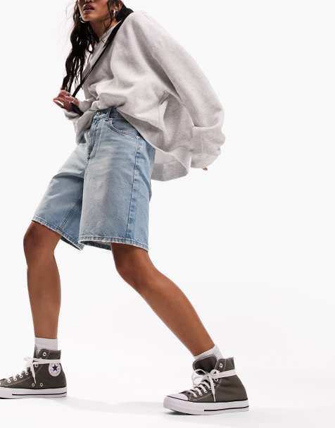 Oversized denim sales shorts womens