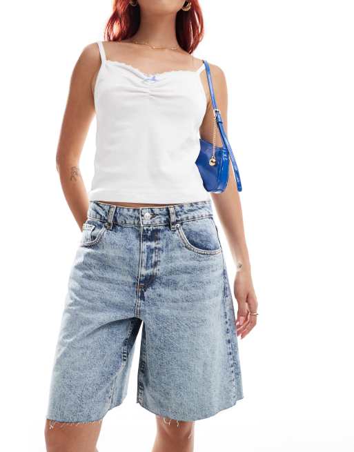 ASOS DESIGN denim bermuda shorts in mid blue